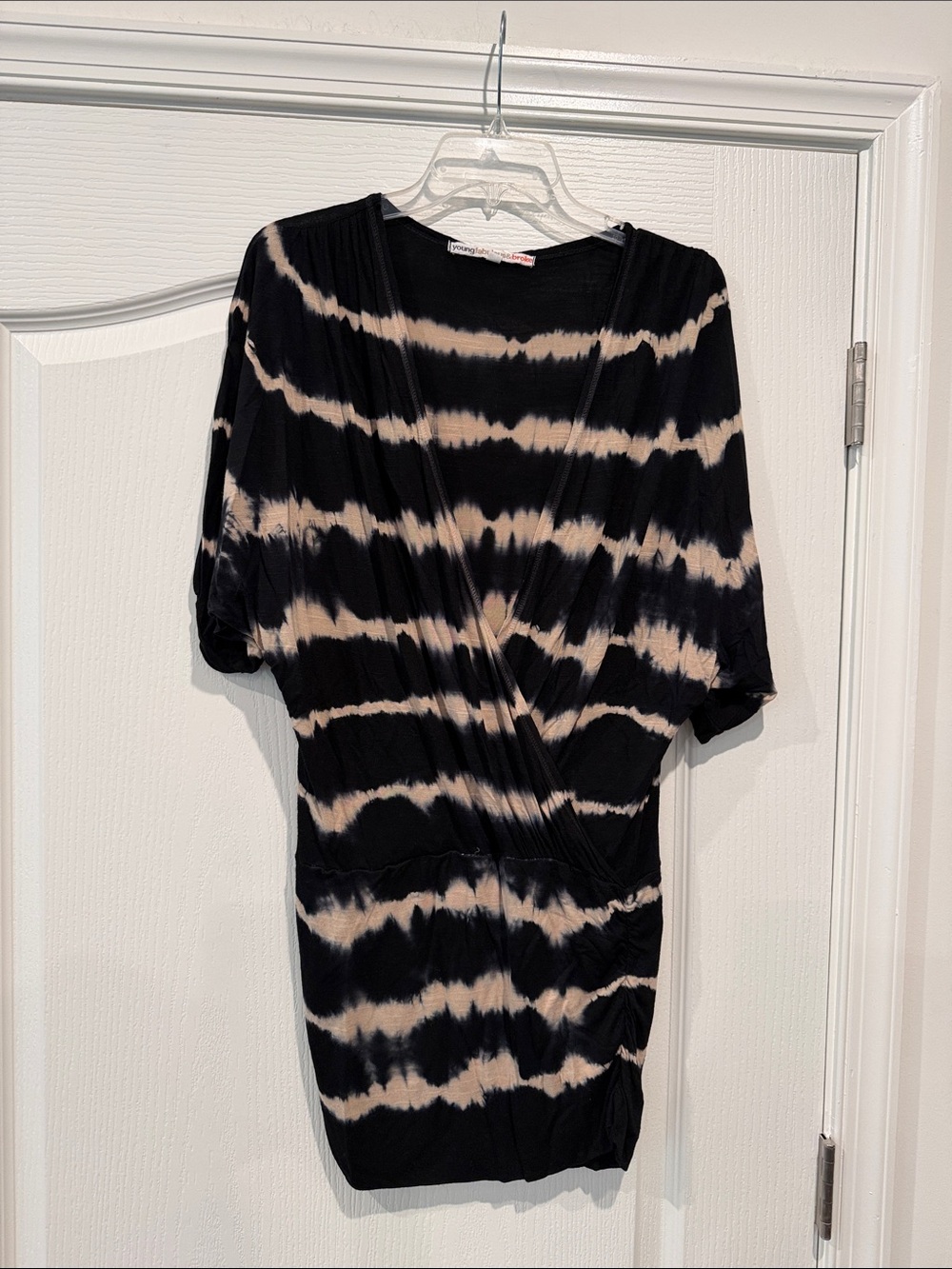 Young Fabulous & Broke Black and Beige Tie-Dye Faux-Wrap Mini Dress